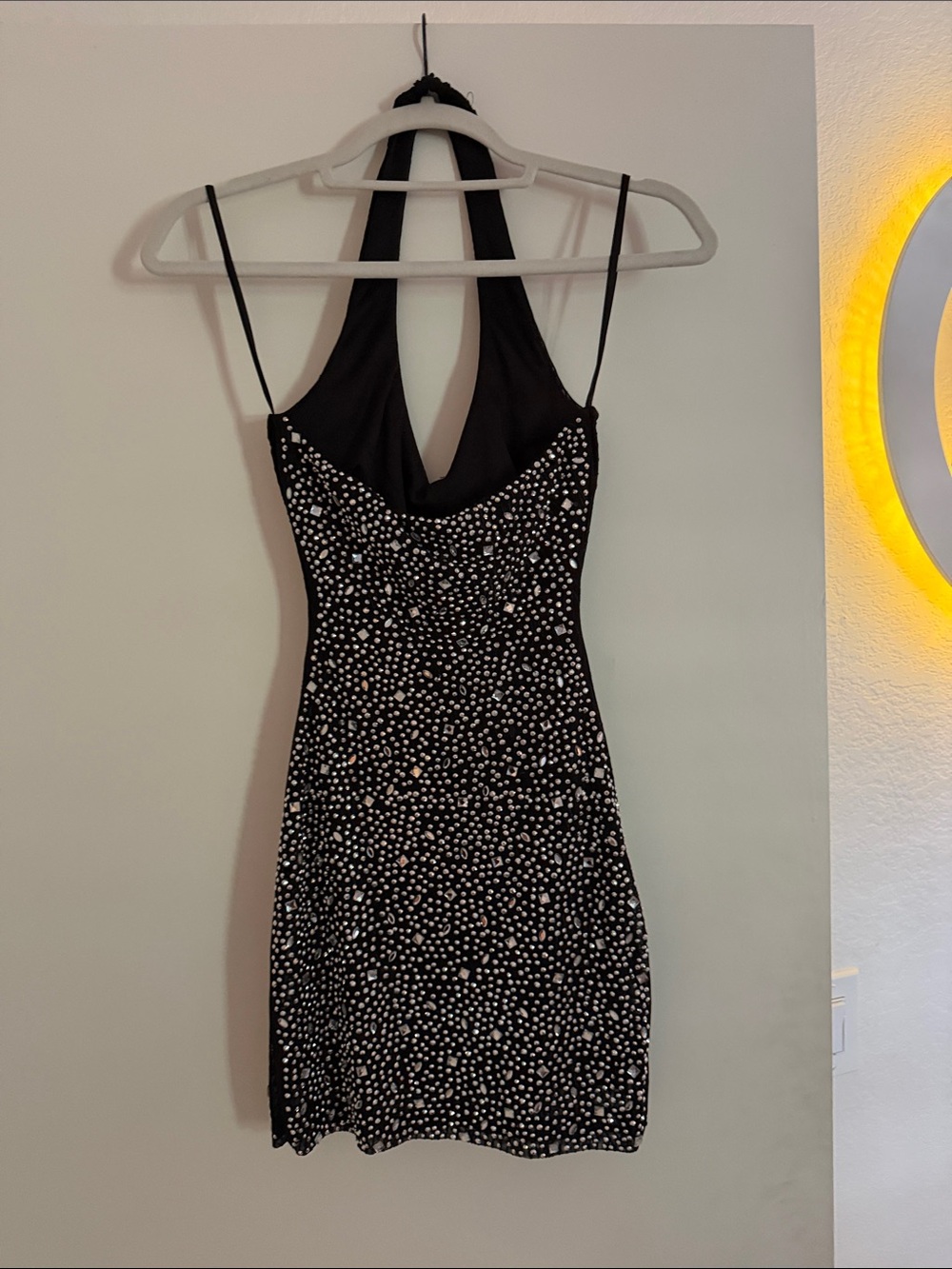 Black Halter Rhinestone Bodycon Dress - Picture 3 of 4